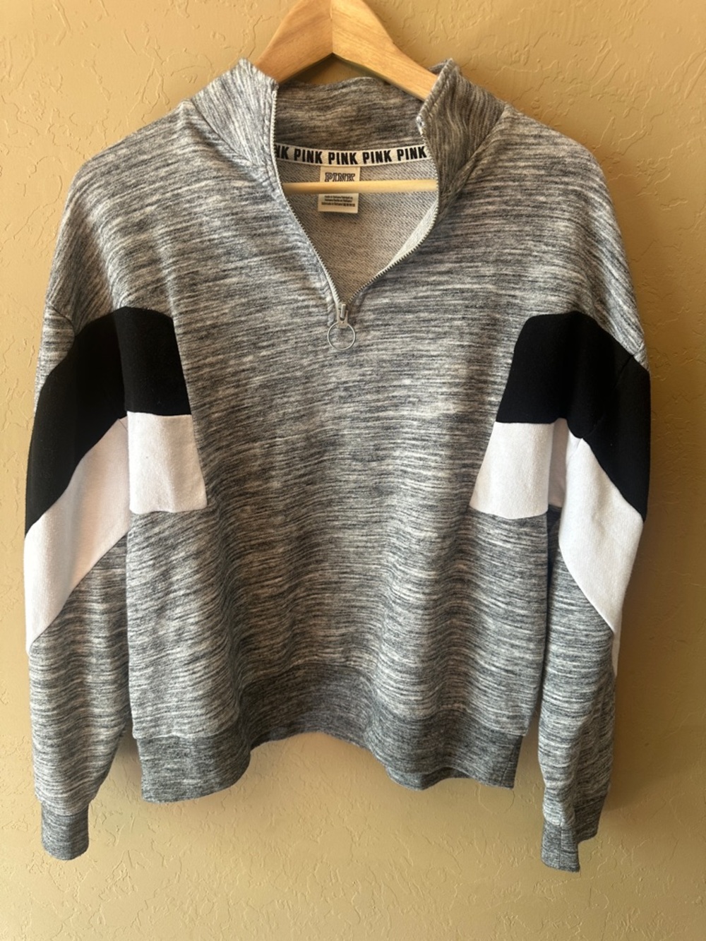 PINK Victoria's Secret by Victoria's Secret Gray Quarter-Zip Pullover Sweater